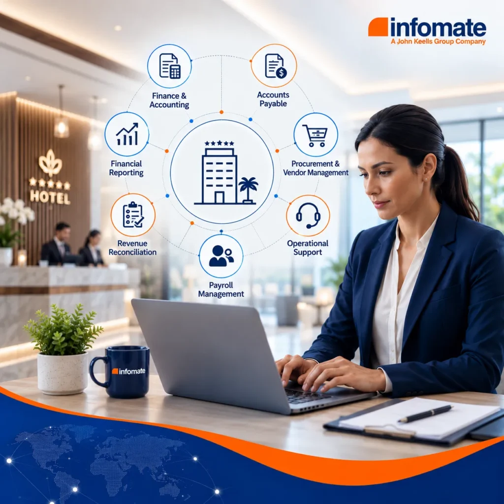 Infomate professional supporting hotel finance and back-office operations, including accounting, accounts payable, financial reporting, payroll and revenue reconciliation.